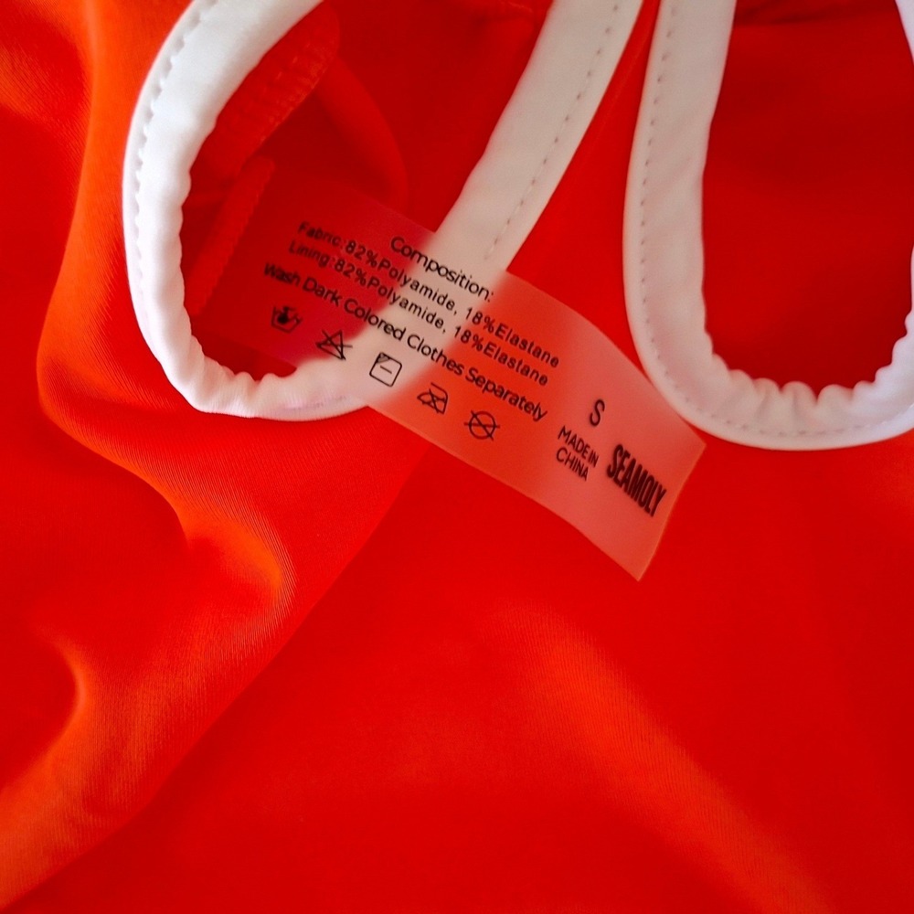 Seamoly Swimsuit Size S NEW One Piece Swimsuit Coral Red Cutout Floral Swimwear - Picture 3 of 4